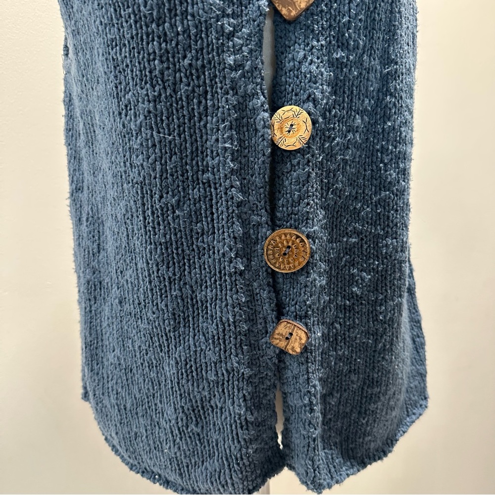 Willow Yarn Knit Sleeveless Wood Button Down Sea Blue Cardigan Womens Size XL - Picture 7 of 7